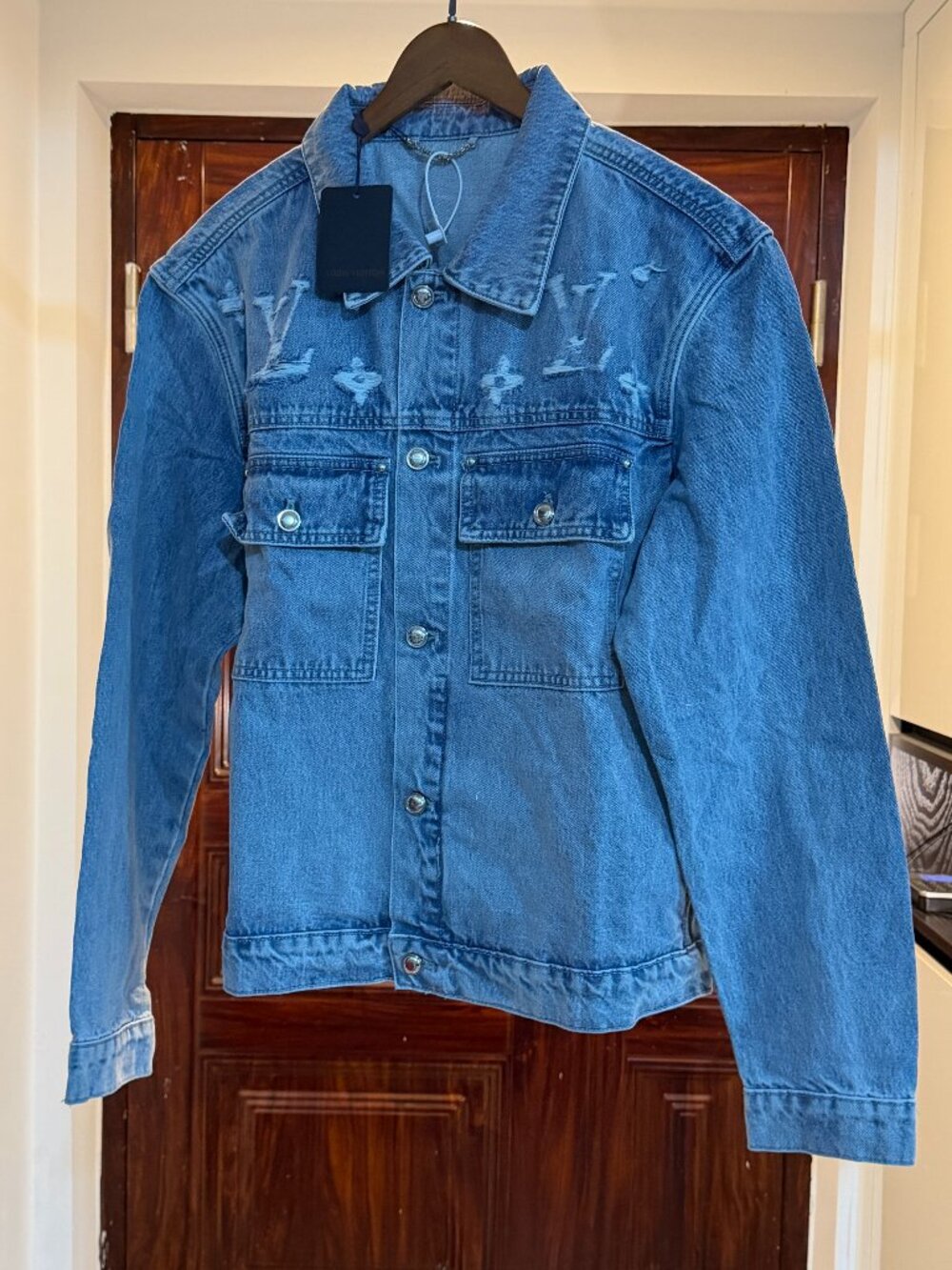 Light Blue LV Distressed Denim Jacket Size 52